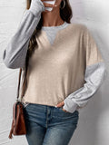 Perfee Contrast Round Neck Long Sleeve T-Shirt - Trendsi