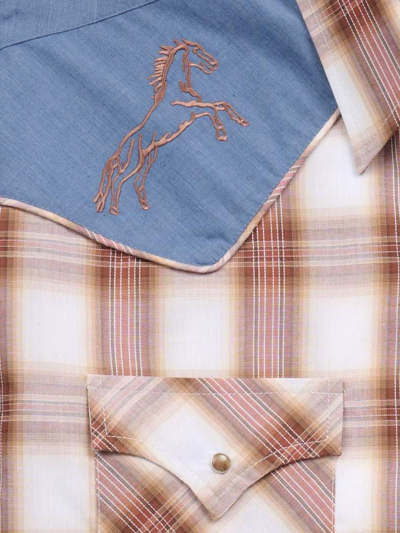 Men's Ely Cattleman Retro Plaid Western Snap Shirt with Horse Embroidery - Ely Cattleman - Flyclothing LLC