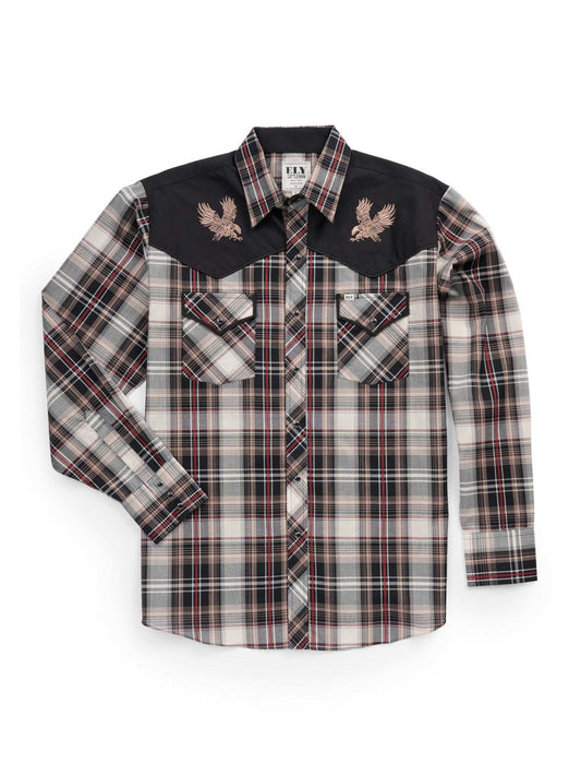 Men's Ely Cattleman Retro Plaid Western Snap Shirt with Eagle Embroidery - Ely Cattleman - Flyclothing LLC