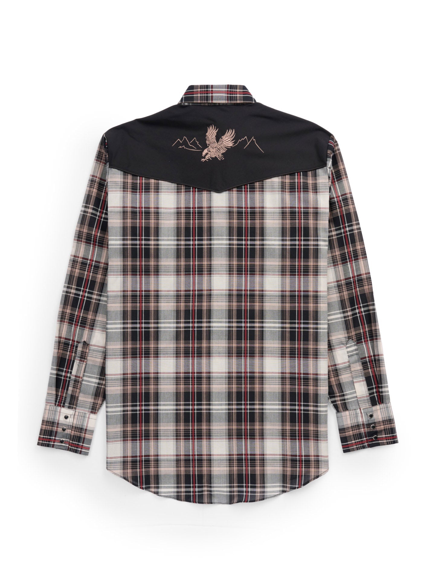 Men's Ely Cattleman Retro Plaid Western Snap Shirt with Eagle Embroidery
