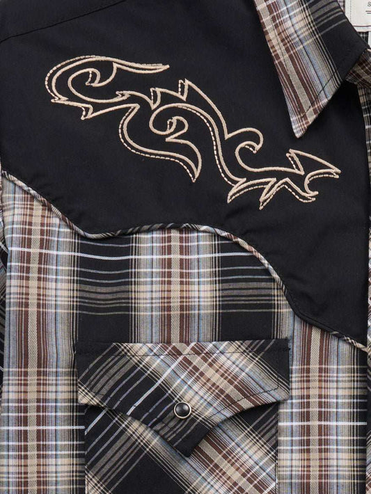 Men's Ely Cattleman Retro Plaid Western Snap Shirt with Embroidery - Ely Cattleman - Flyclothing LLC
