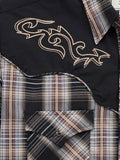 Men's Ely Cattleman Retro Plaid Western Snap Shirt with Embroidery