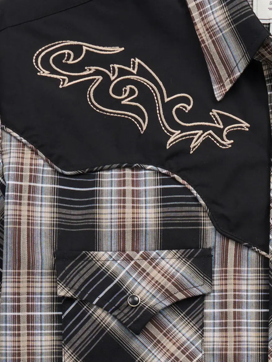 Men's Ely Cattleman Retro Plaid Western Snap Shirt with Embroidery - Ely Cattleman - Flyclothing LLC