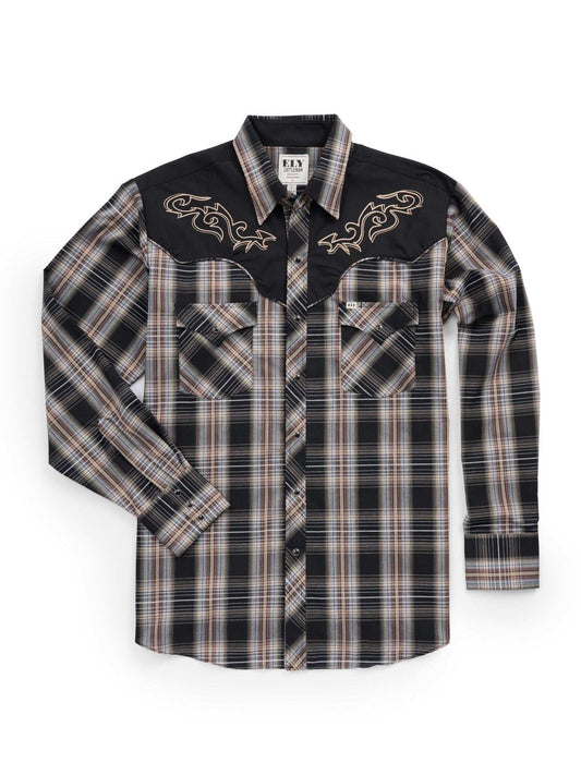 Men's Ely Cattleman Retro Plaid Western Snap Shirt with Embroidery - Ely Cattleman - Flyclothing LLC