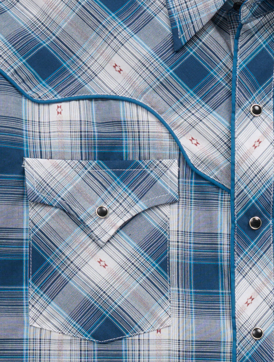 Men's Ely Cattleman Retro Plaid Western Snap Shirt with Piping