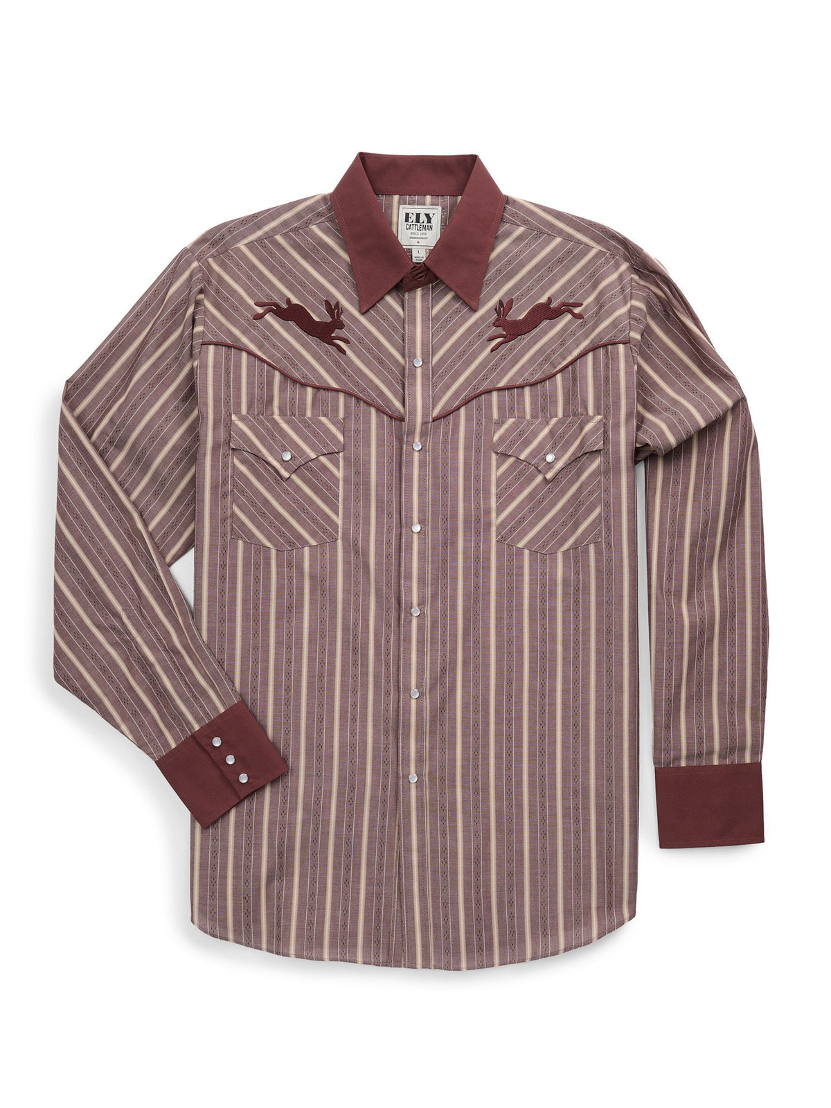 Men's Ely Cattleman Retro Stripe Western Snap Shirt with Jackalope Embroidery