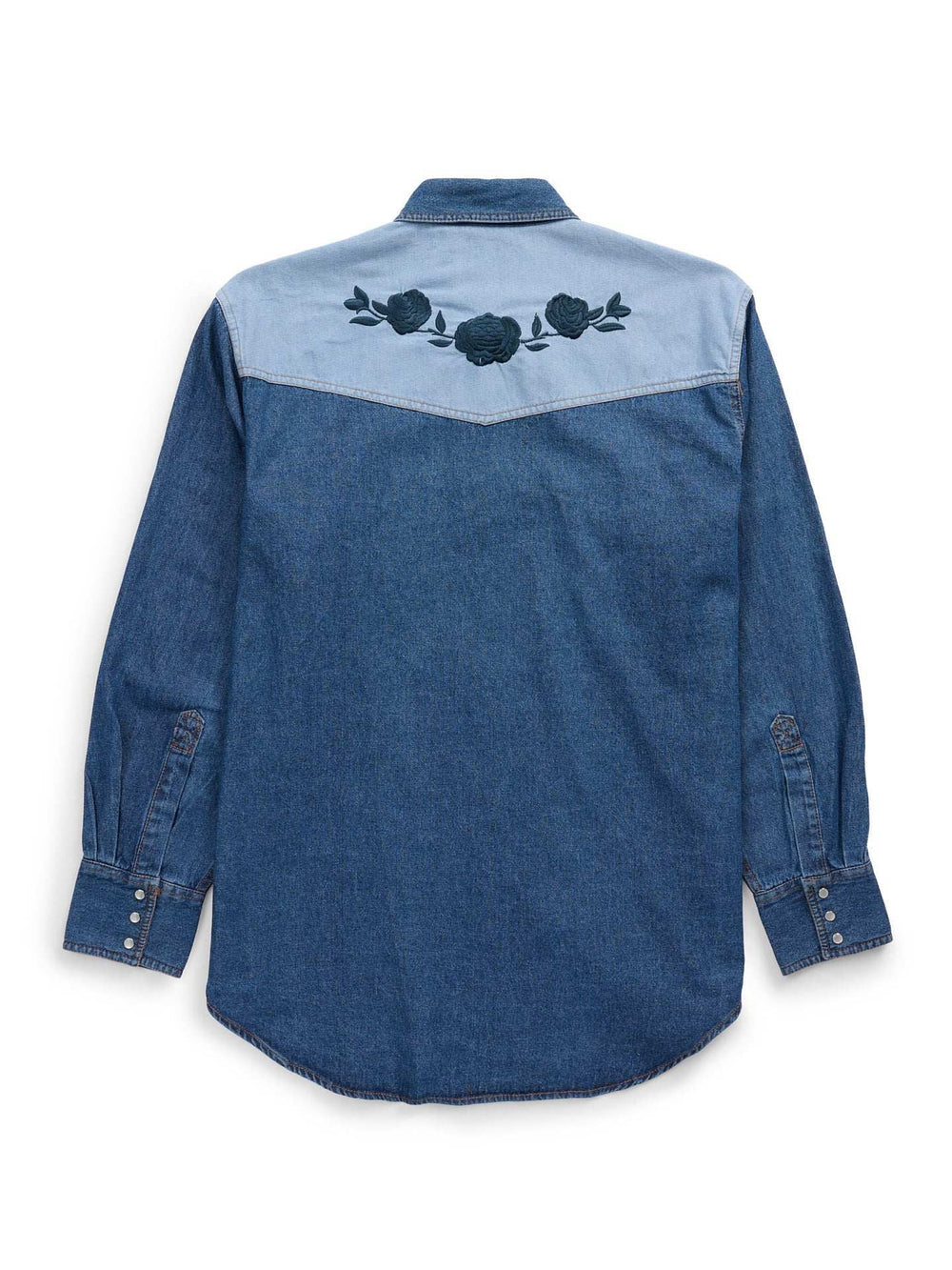 Men's Ely Cattleman Retro Contrast Denim Western Snap Shirt with Rose Embroidery - Ely Cattleman - Flyclothing LLC