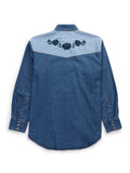 Men's Ely Cattleman Retro Contrast Denim Western Snap Shirt with Rose Embroidery