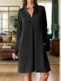 Notched Long Sleeve Mini Dress with Pockets - Trendsi - Flyclothing LLC