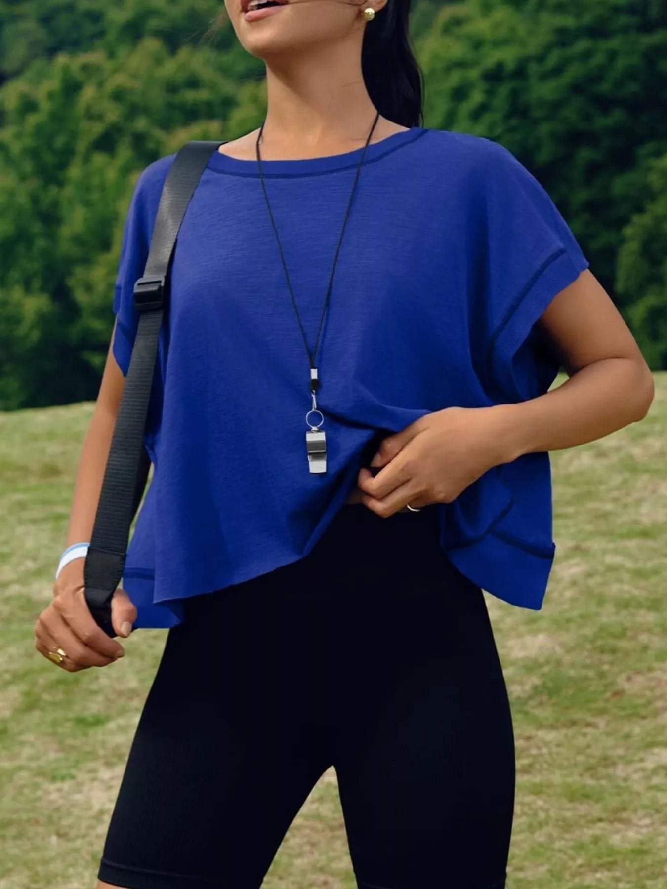 Cutout Back Short Sleeve T-Shirt - Trendsi - Flyclothing LLC