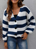 Striped Button Up Long Sleeve Sweater - Trendsi - Flyclothing LLC
