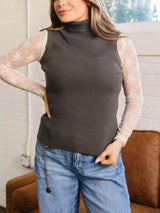 Ribbed Knit High Neck Sleeveless Waist Slim Fit Sweater Vest - Trendsi - Flyclothing LLC