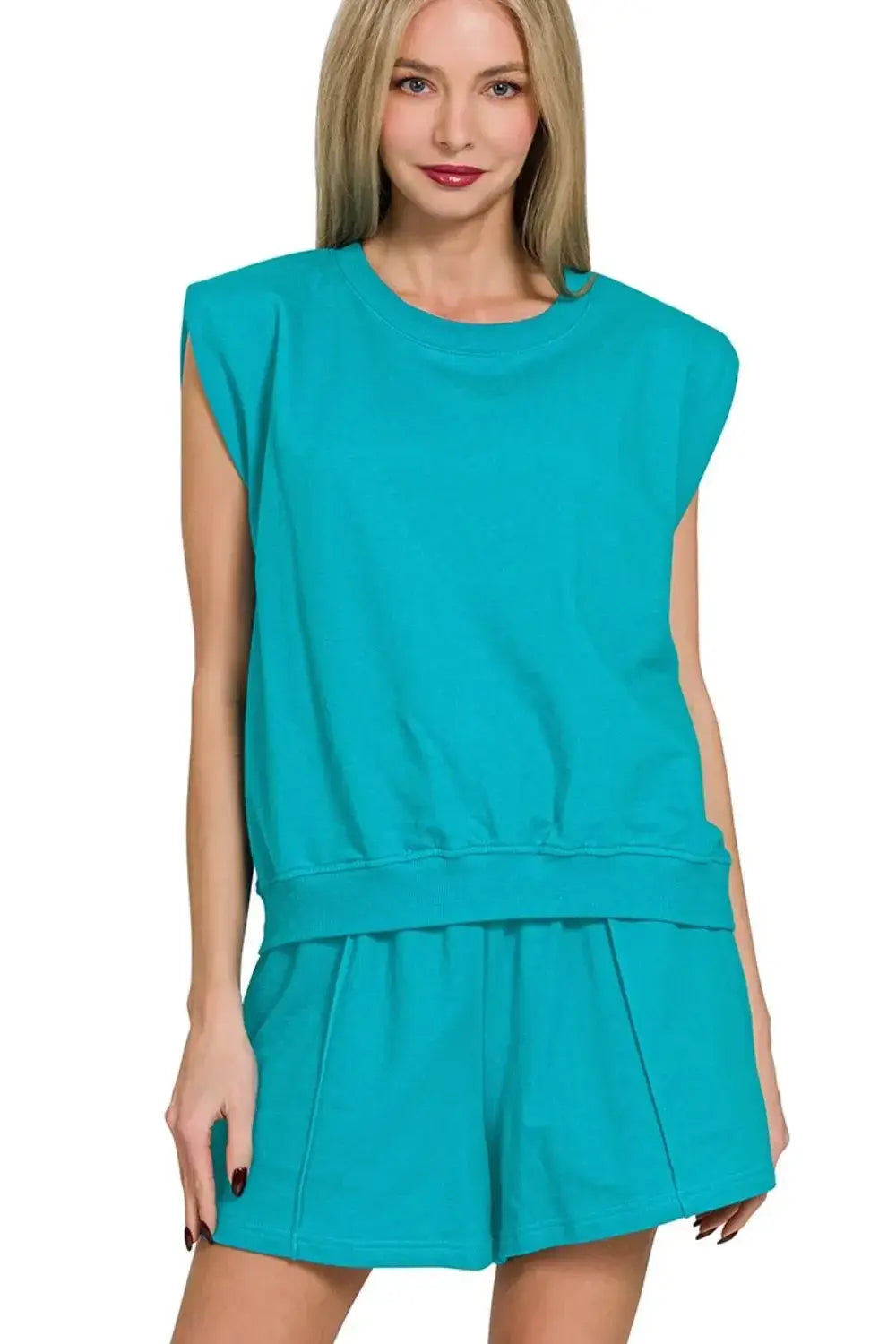 Zenana French Terry Sleeveless Top & Shorts Set - Trendsi - Flyclothing LLC