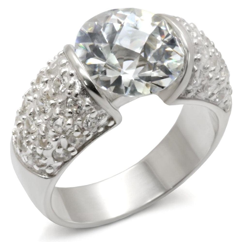 20423 - High-Polished 925 Sterling Silver Ring with AAA Grade CZ  in Clear - Alamode