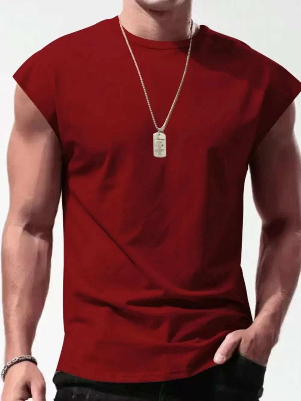 Men's Full Size Round Neck Cap Sleeve Tank Plus Size - Trendsi - Flyclothing LLC