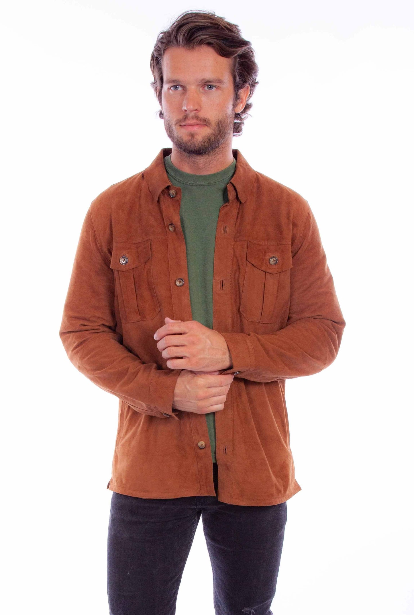 leatherwear mens cinnamon 100% leather button up - Scully Leather - Flyclothing LLC