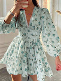 Lace Detail V-Neck Balloon Sleeve Dress - Trendsi - Flyclothing LLC