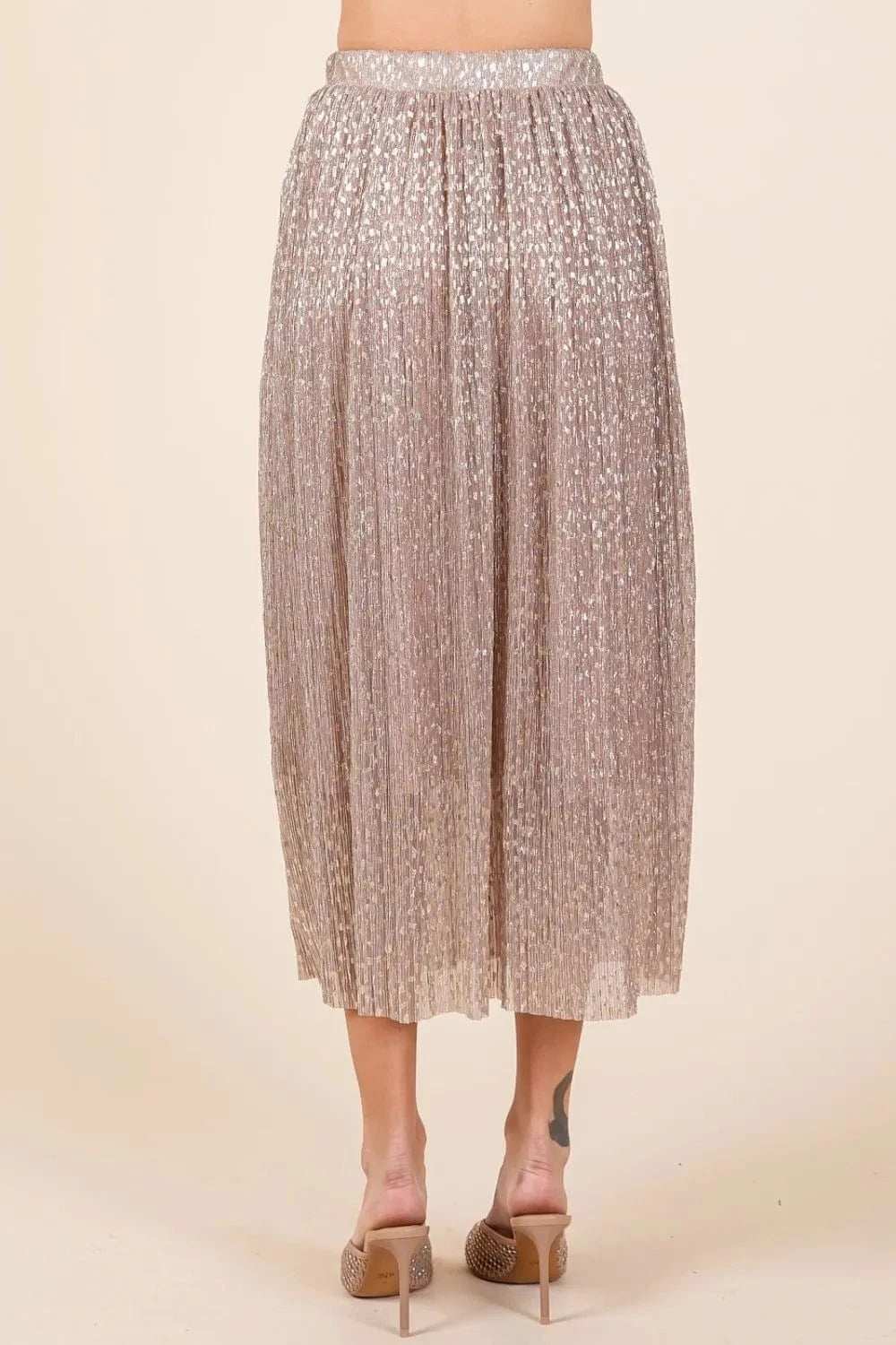 Mittoshop Metallic Glitter Speckle Print Elastic Midi Skirt - Trendsi - Flyclothing LLC