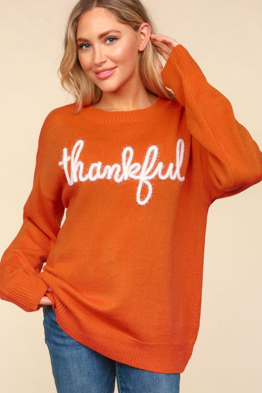 Haptics Full Size Metallic Glitter Embroidery Sweater - Trendsi