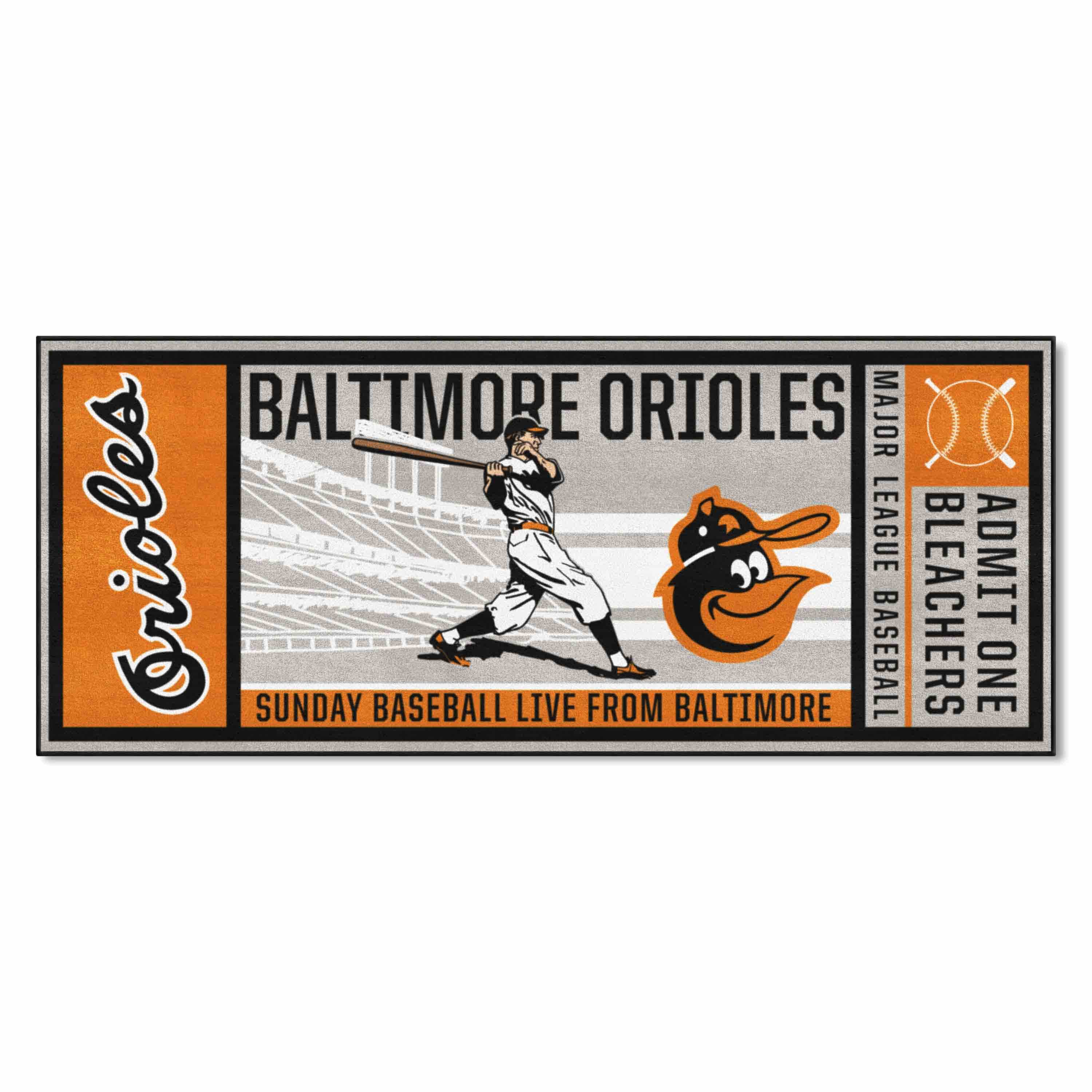 Baltimore Orioles Ticket Runner Rug - 30in. x 72in. 1975 Retro Logo - Baltimore Orioles