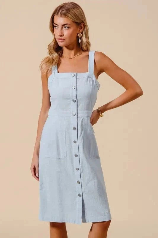 SO ME Button Down Pocket Front Pinafore Dress - Trendsi