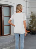 Round Neck Lace Short Sleeve T-Shirt - Trendsi
