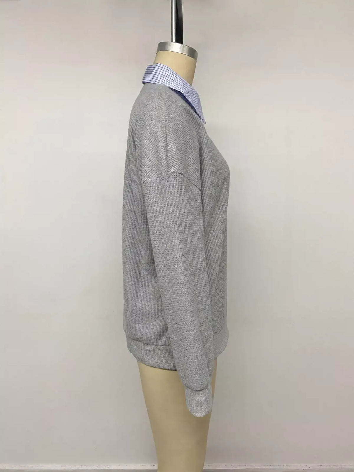 Striped Collar Dropped Shoulder Sweatshirt - Trendsi - Flyclothing LLC