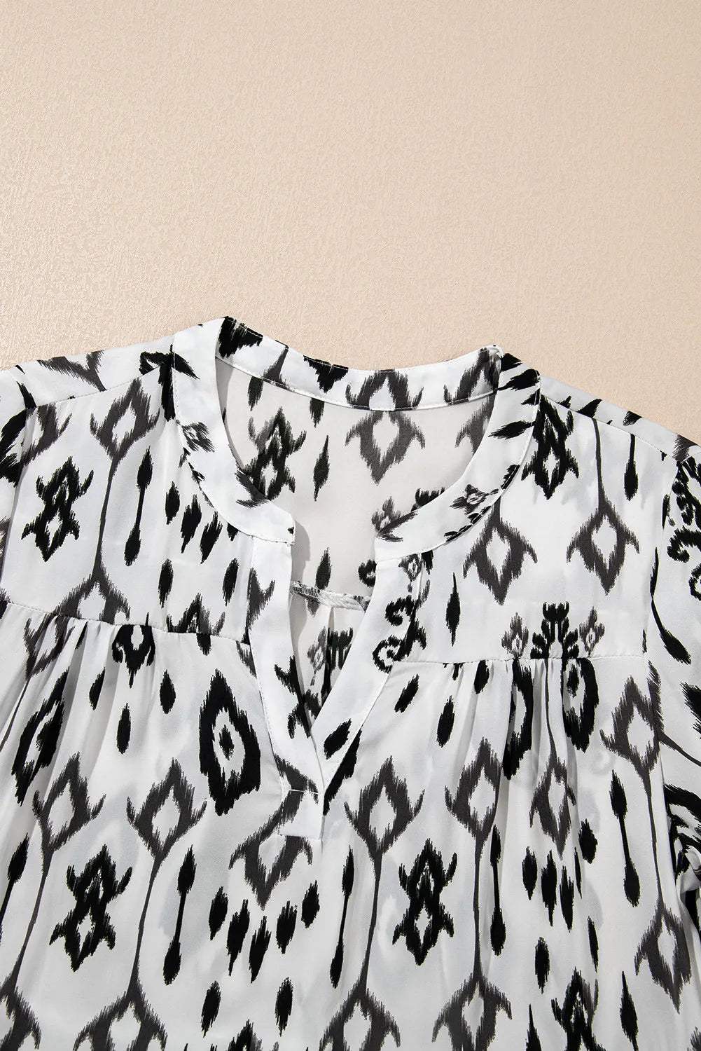 Tiered Printed Notched Long Sleeve Midi Dress - Trendsi - Flyclothing LLC