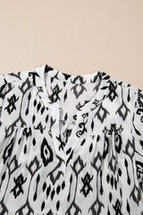 Tiered Printed Notched Long Sleeve Midi Dress - Trendsi - Flyclothing LLC