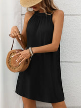 Textured Grecian Neck Mini Dress - Trendsi - Flyclothing LLC