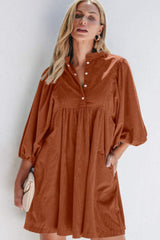 Corduroy Quarter Snap Three-Quarter Sleeve Dress - Trendsi - Flyclothing LLC