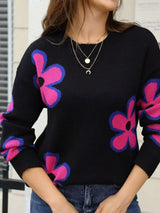 Floral Crew Neck Sweater - Trendsi - Flyclothing LLC