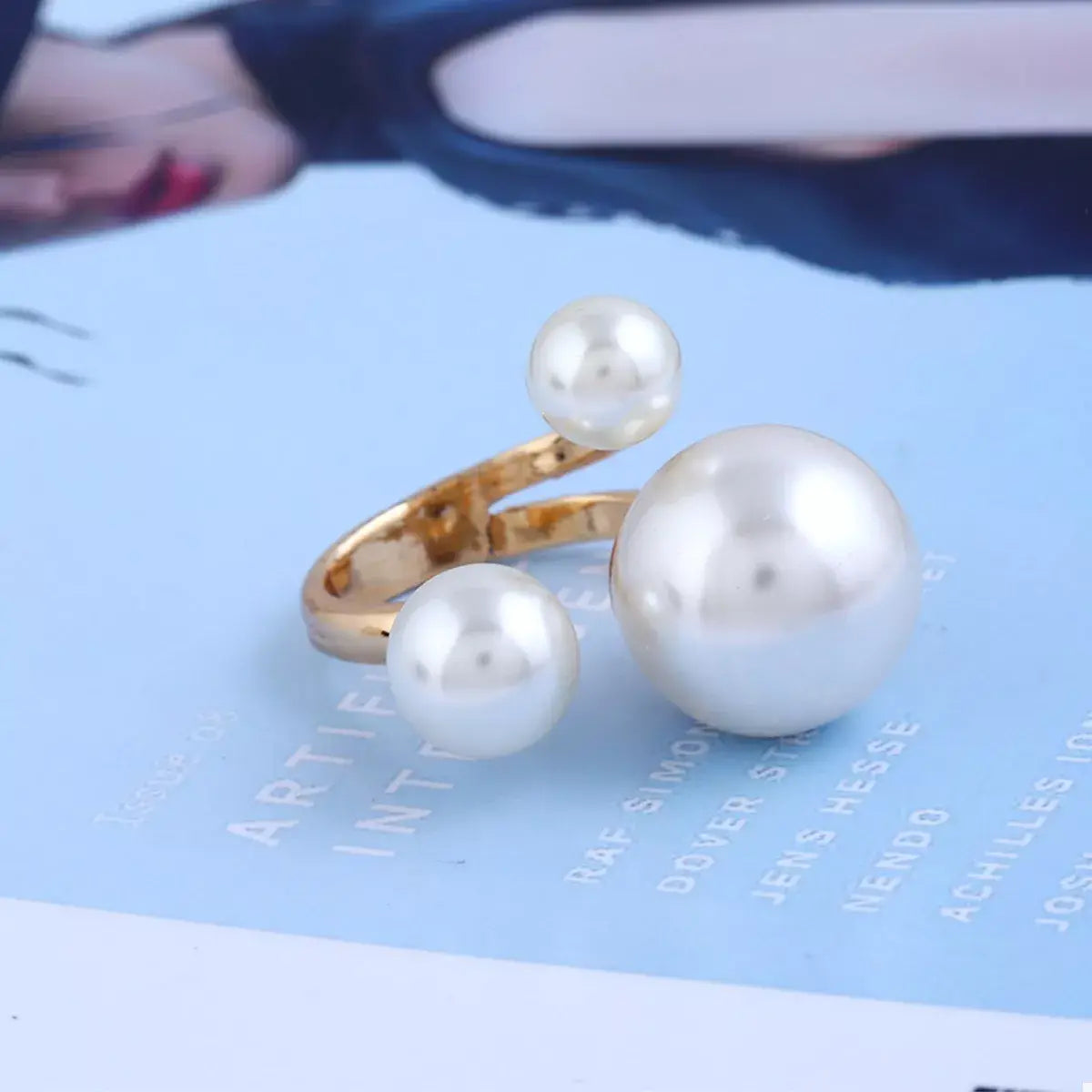 18K Gold-Plated Pearl Open Ring - Trendsi - Flyclothing LLC