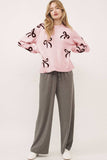 Bow Pattern Round Neck Loose Fit Sweater - Trendsi - Flyclothing LLC