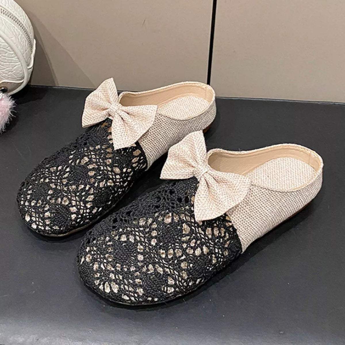 Round Toe Bow Slip-Ons - Trendsi - Flyclothing LLC
