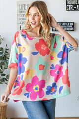 HOPELY Floral Waffle Oversize T-Shirt - Trendsi