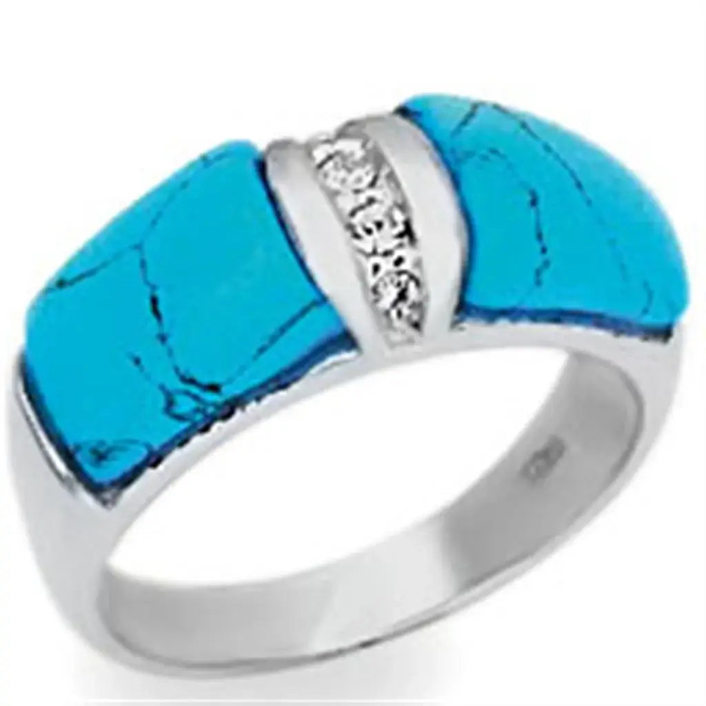 20611 - High-Polished 925 Sterling Silver Ring with Synthetic Turquoise in Sea Blue - Alamode - Flyclothing LLC