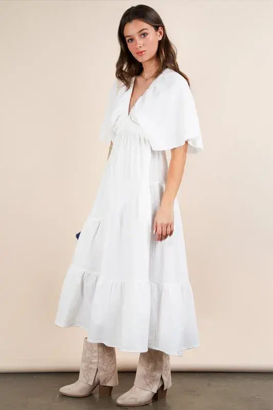VERY J Mineral Washed Elastic Neck Detail Midi Dress - Trendsi - Flyclothing LLC
