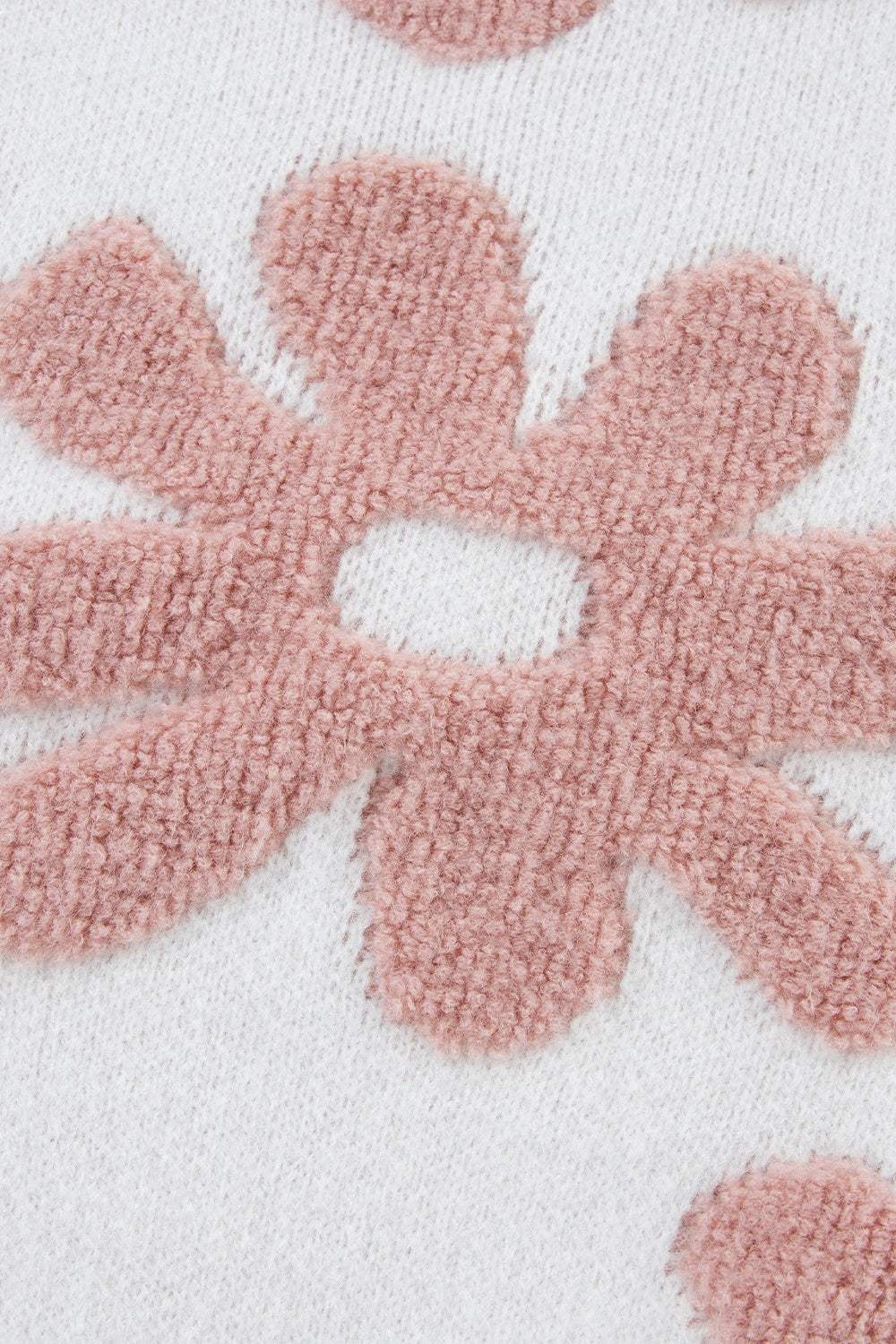 Flower Round Neck Long Sleeve Knit Top - Trendsi - Flyclothing LLC