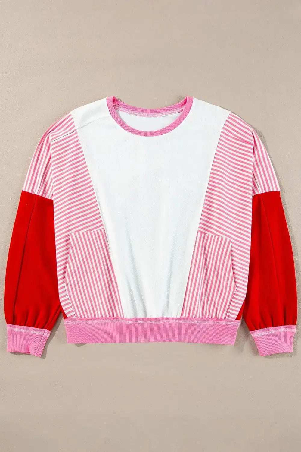 Striped Color Block Round Neck Long Sleeve Sweatshirt - Trendsi - Flyclothing LLC