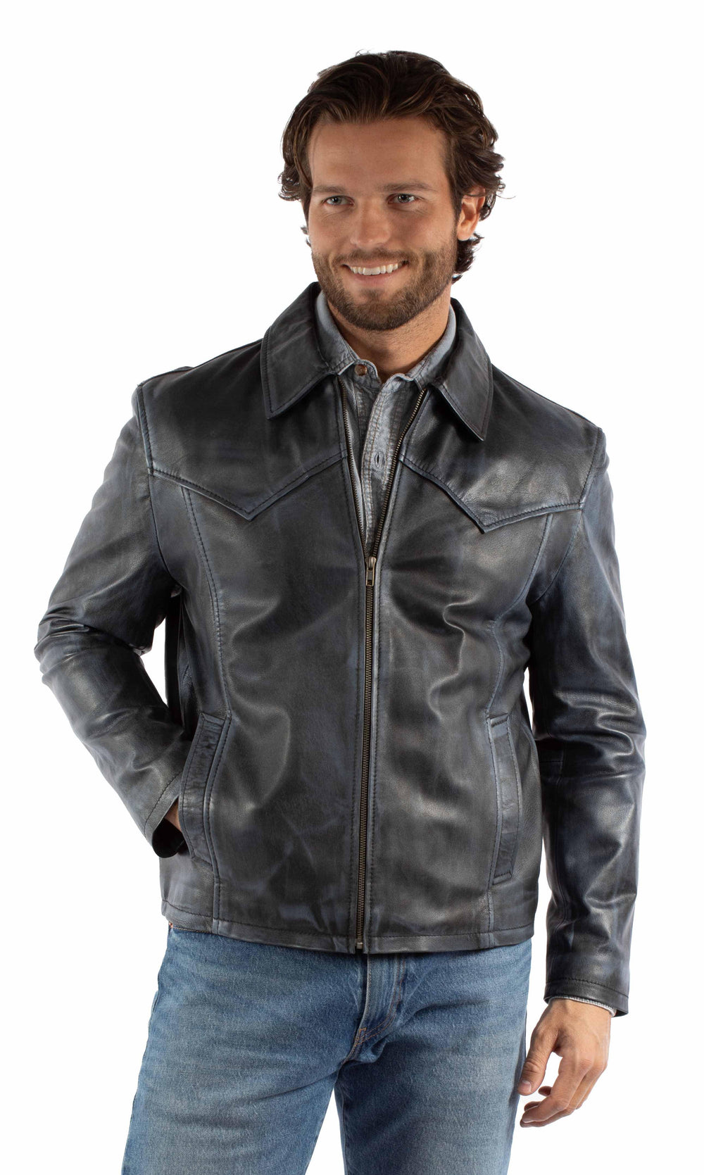 Scully leather Navy Men's zip front jacket 2064 - Scully Leather
