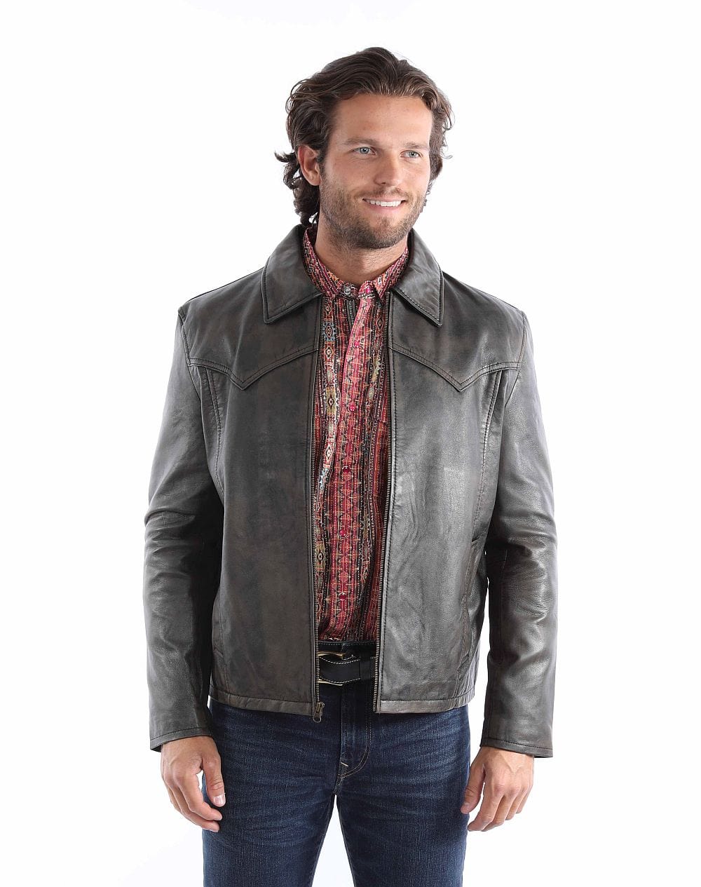 Scully leather Brown Men's zip front jacket 2064 - Scully Leather