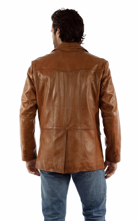Leatherwear mens 100% leather Antique cognac Mens blazer - Scully Leather - Flyclothing LLC
