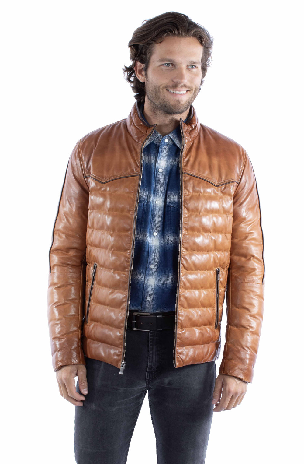 Leatherwear mens 100% leather Cognac soft lamb Mens jacket - Scully Leather