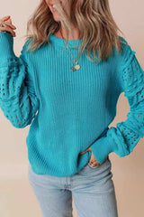 Openwork Frill Round Neck Long Sleeve Sweater - Trendsi - Flyclothing LLC