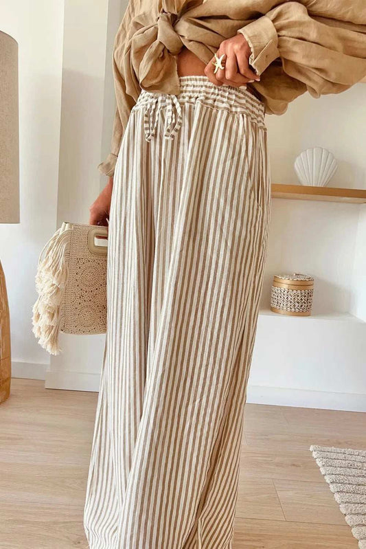 Plus Size Striped Wide Leg Pants - Trendsi - Flyclothing LLC