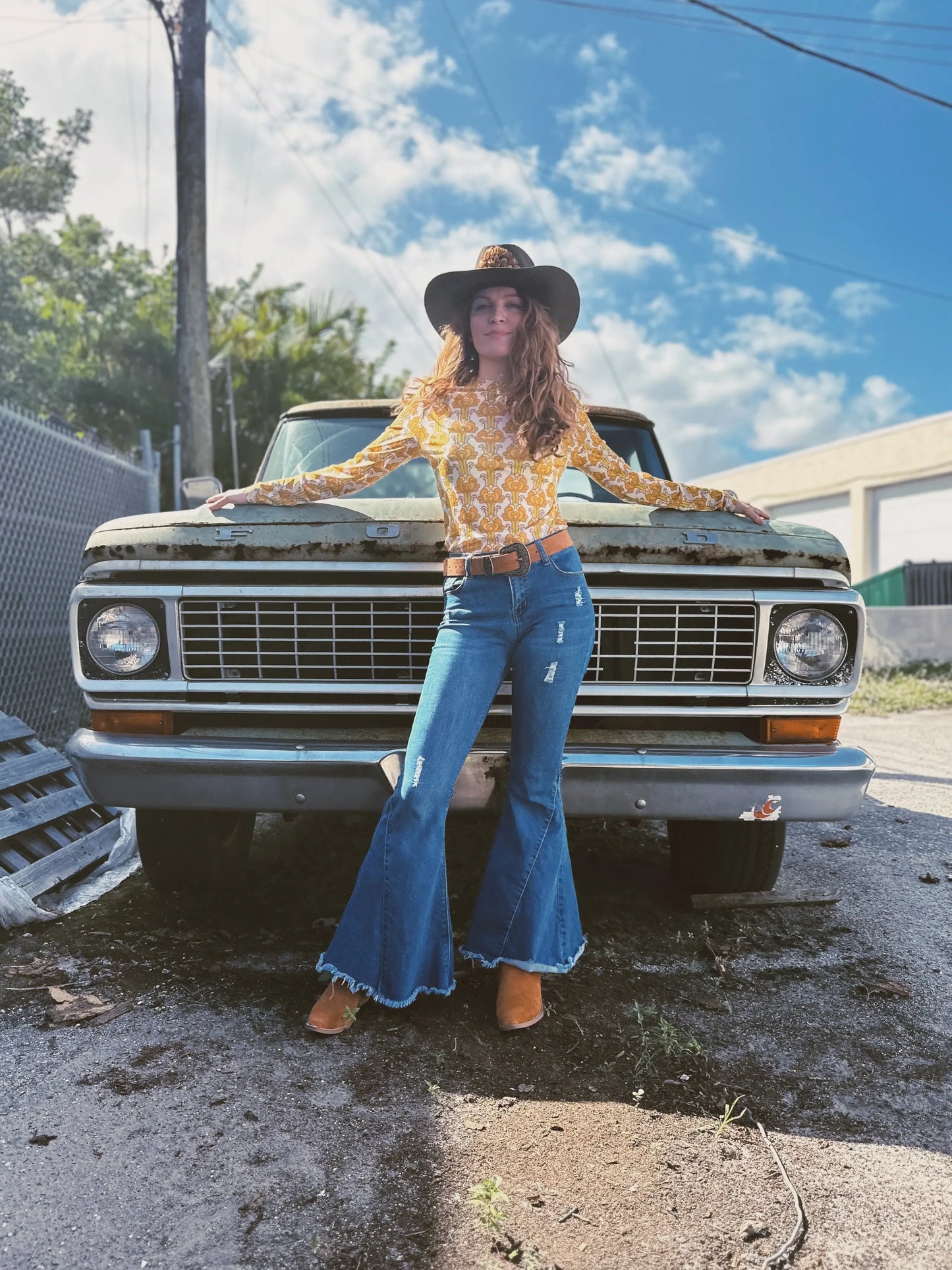 Streets of Gold Golden Yellow Tulip Flower MESH TOP - Lil Bee's Bohemian - Flyclothing LLC