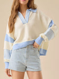 Color Block Dropped Shoulder Sweater - Trendsi - Flyclothing LLC