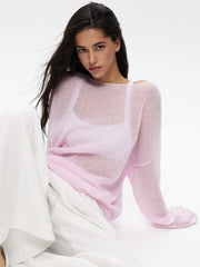 Round Neck Long Sleeve Knit Cover Up - Trendsi