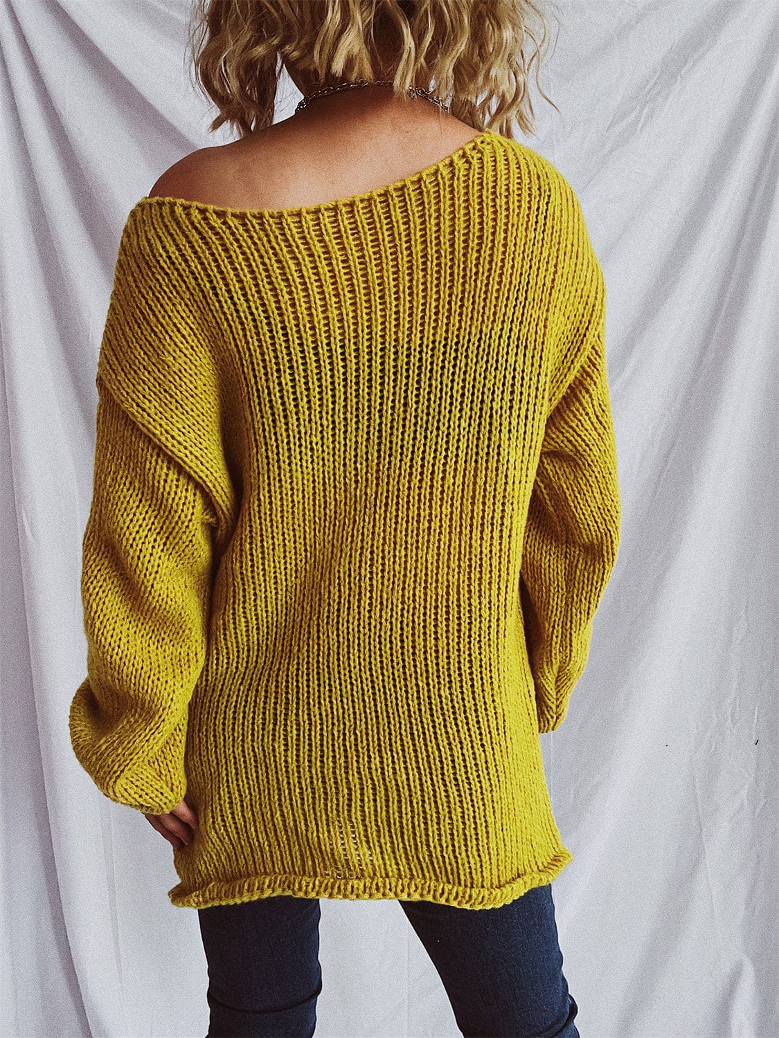 Boat Neck Dropped Shoulder Sweater - Trendsi